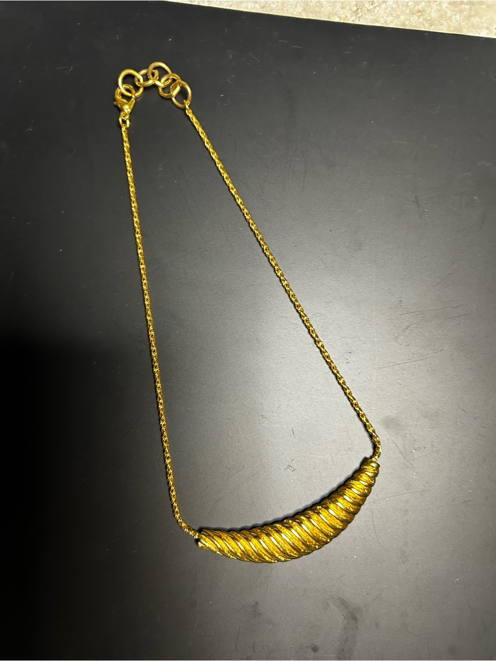 Anne Klein Gold-Tone Ribbed Crescent Pendant Necklace